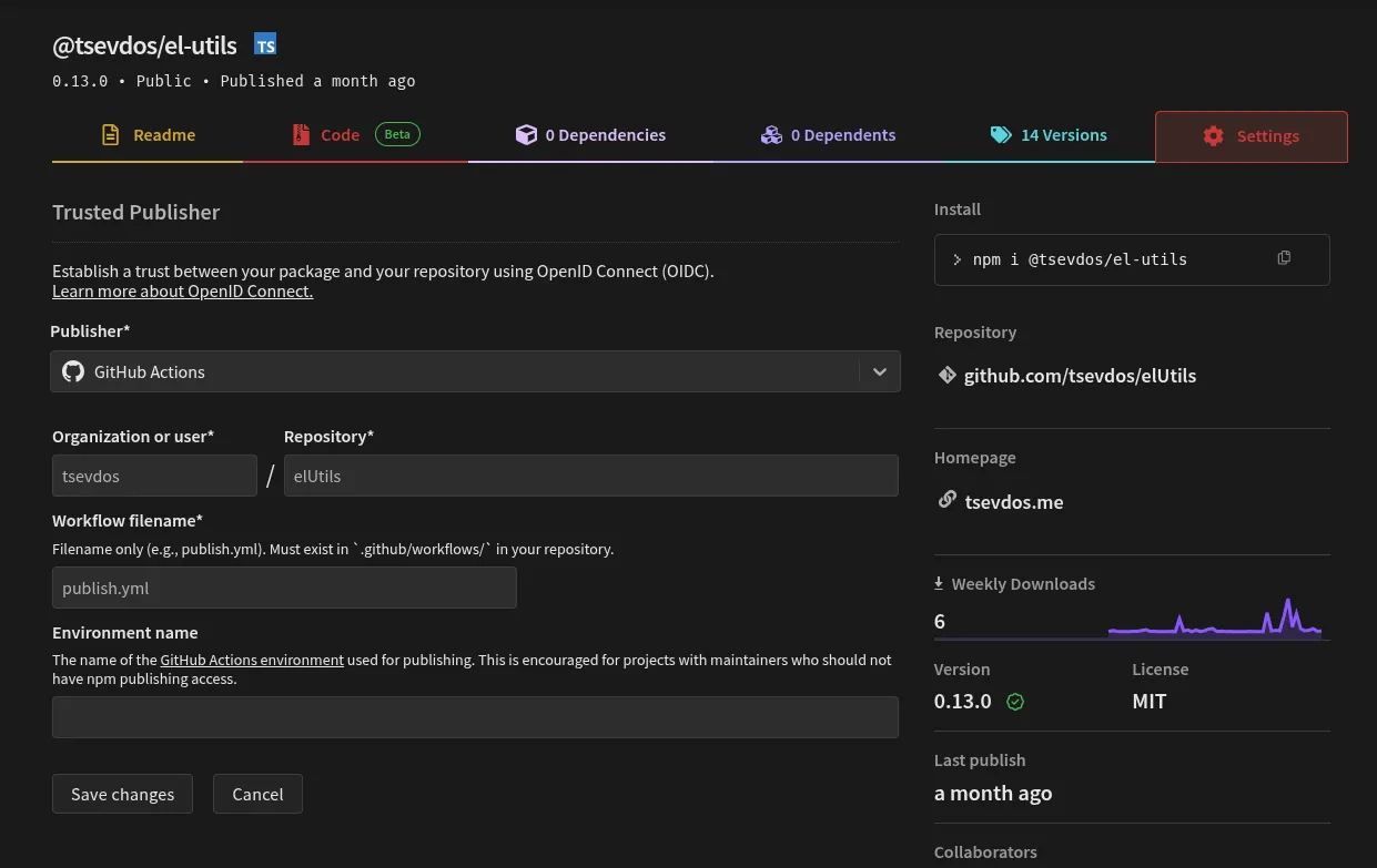 My npm package settings.